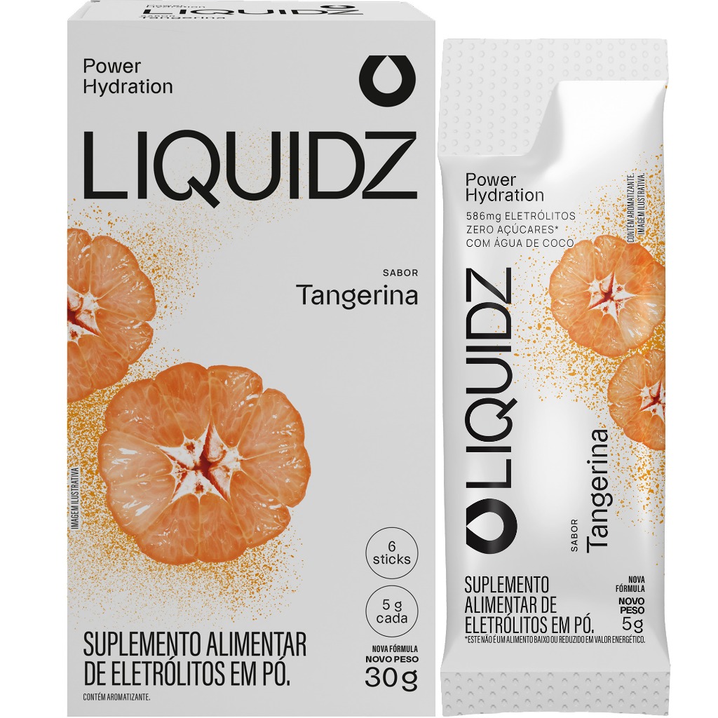 LIQUIDZ® - Eletrólitos Zero Açúcares - Sabor Tangerina - Kit 1 Caixa - 6 sachês