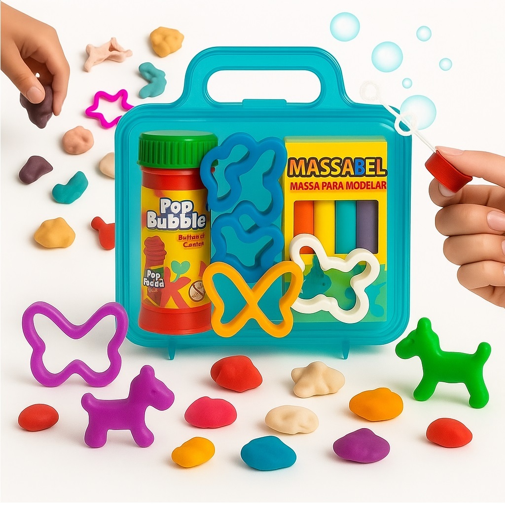 Kit 12 Maletas Criativas + Massinha 6 Cores + Bolha de Sabão + Moldes Educativos e Brinde Infantil — imagem 2 de 2