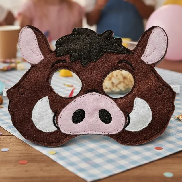 Máscara em Feltro Bordada Pumba do Rei Leão