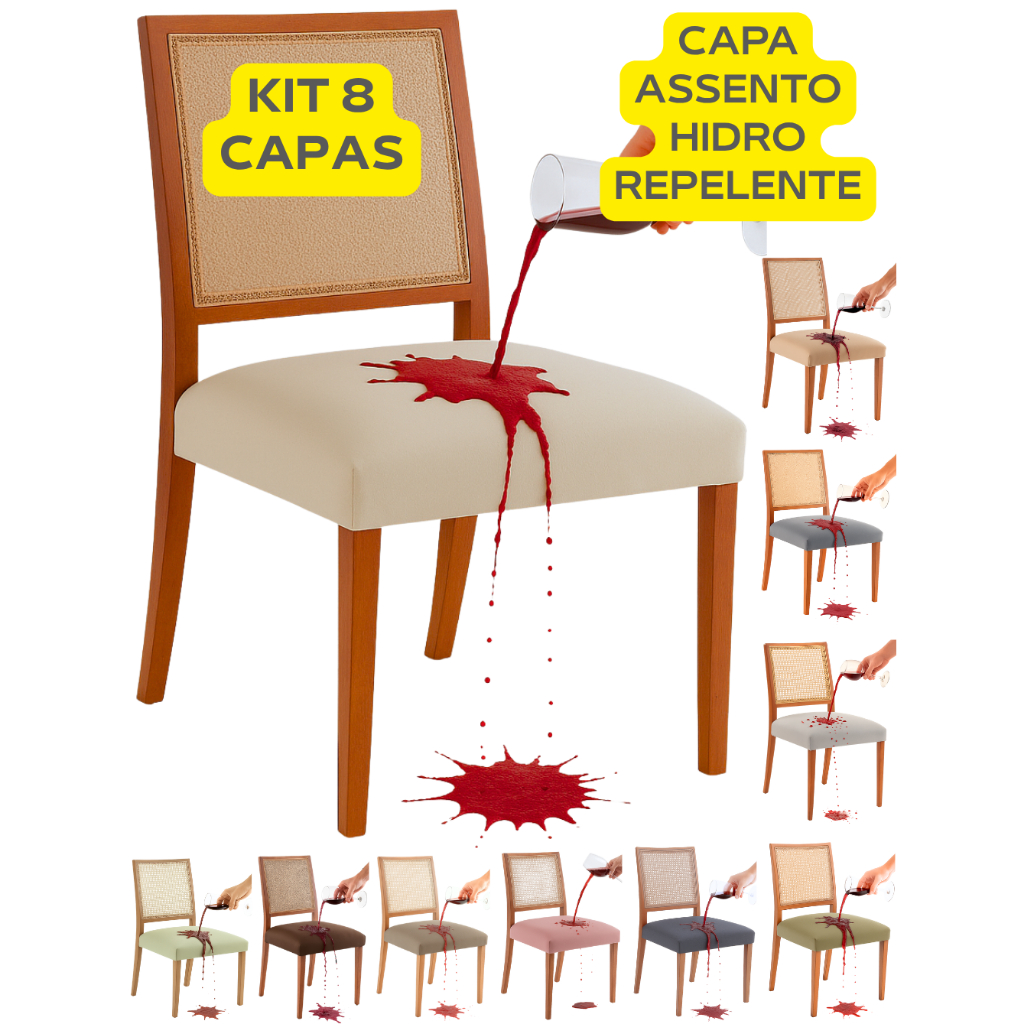 KIT 08 CAPAS ASSENTO CADEIRA HIDRO REPELENTE SALA ESTAR CONFIAVEL COZINHA CHURRASQUEIRA IMPERMEAVEL em Oferta na Shopee