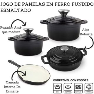 Jogo De Panelas 4 Peças Ferro Fundido Esmaltado Indução Gás Conjunto  Caçarola Frigideira em Oferta na Shopee