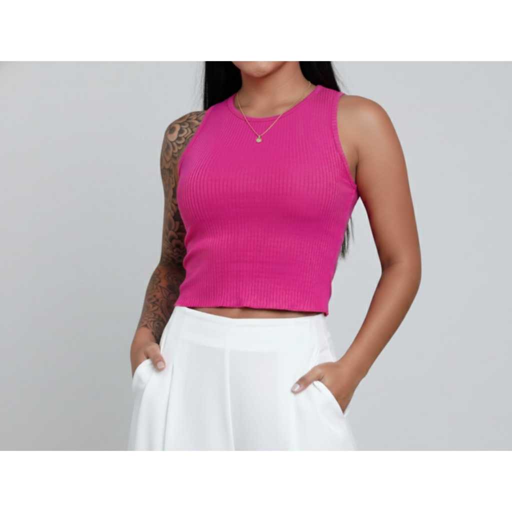 Blusa cropped feminina regatinha canelada basica elegante look casual moderna estilosa moda verão confortavel dia a dia