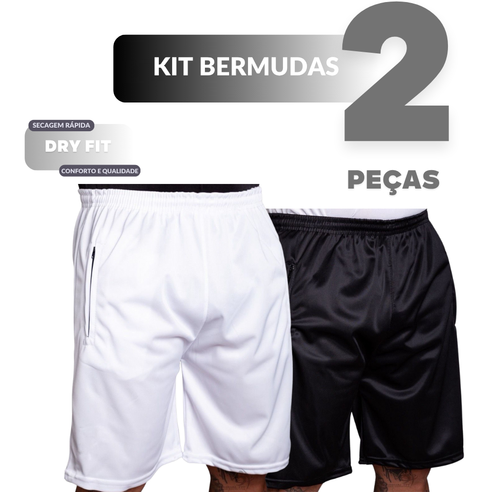 Bermudas Dry Fit Esportiva e Casual | Versáteis para qualquer ocasião Kit com 2 peças