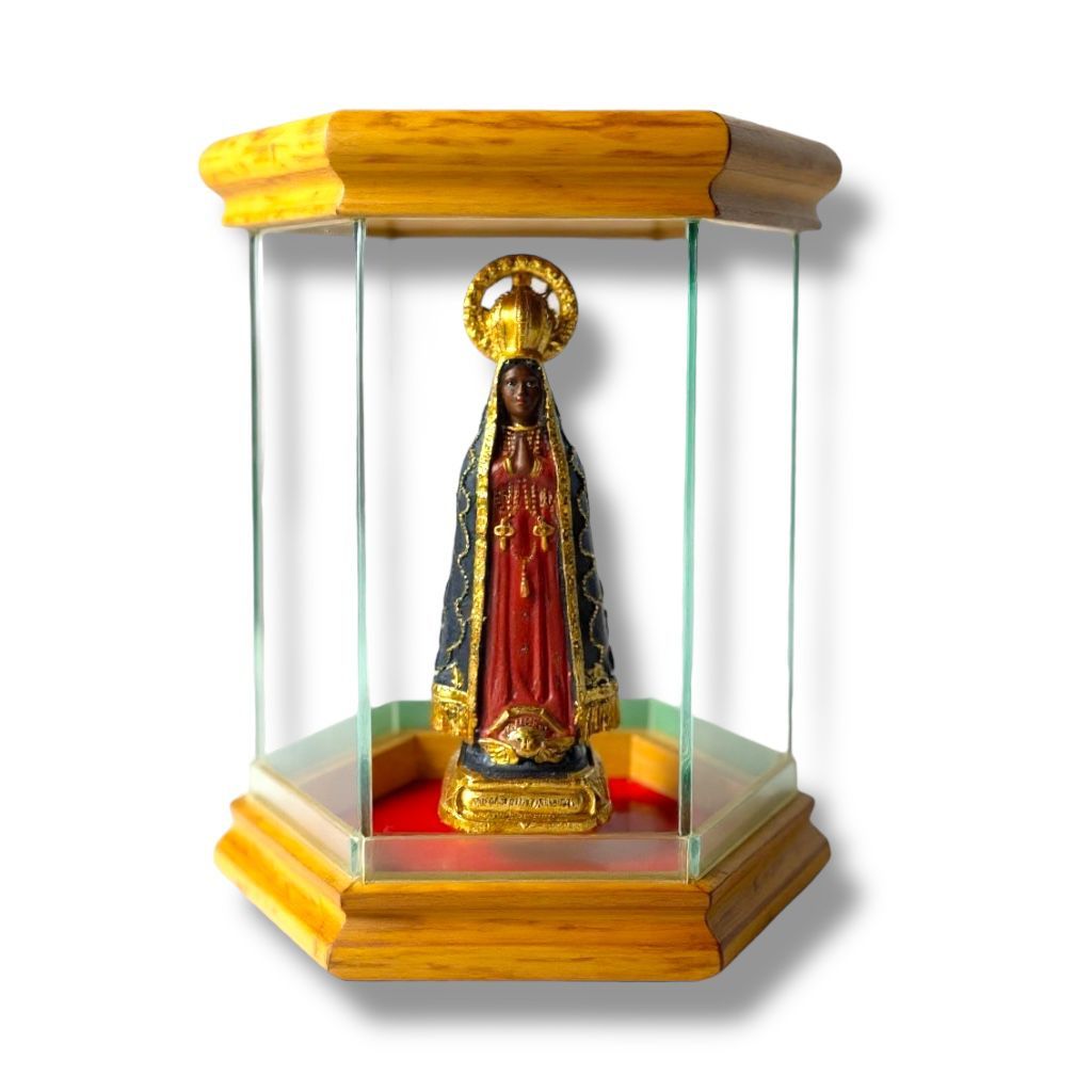 Redoma Oratório De Vidro + Imagem De Resina Nossa Senhora Aparecida
