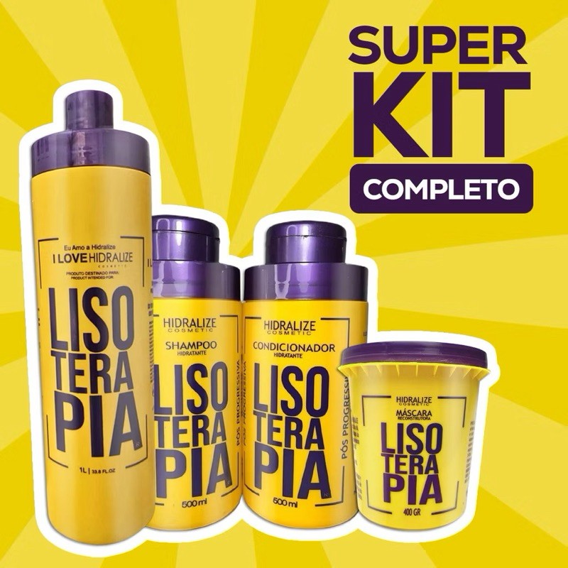 Kit 4 em 1 Lisoterapia Progressiva Shampoo Condicionador Máscara Hidratação Reconstrução Super Tratamento