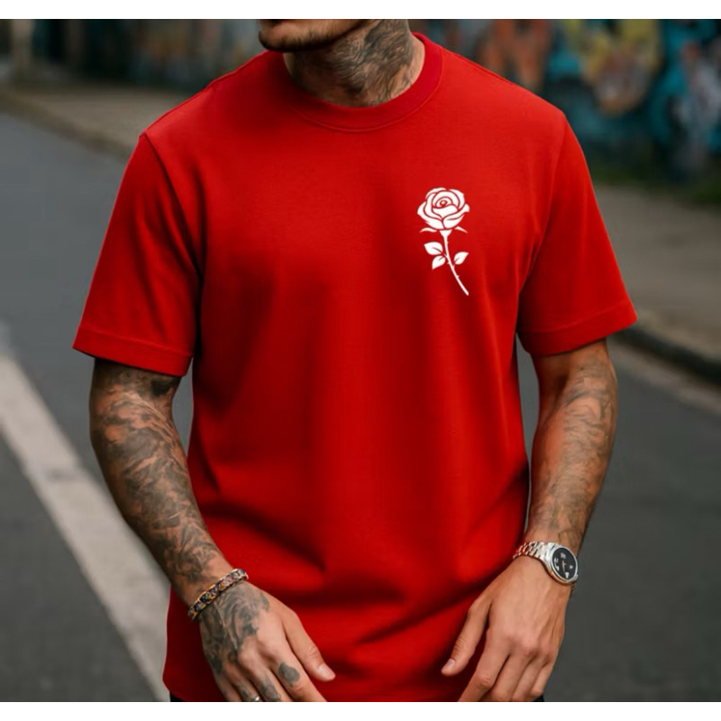 Camiseta Masculina Flor Estampada Tecido 100% Algodão Camisa Streetwear Unissex  Manga Curta Blusa Masculina Premium