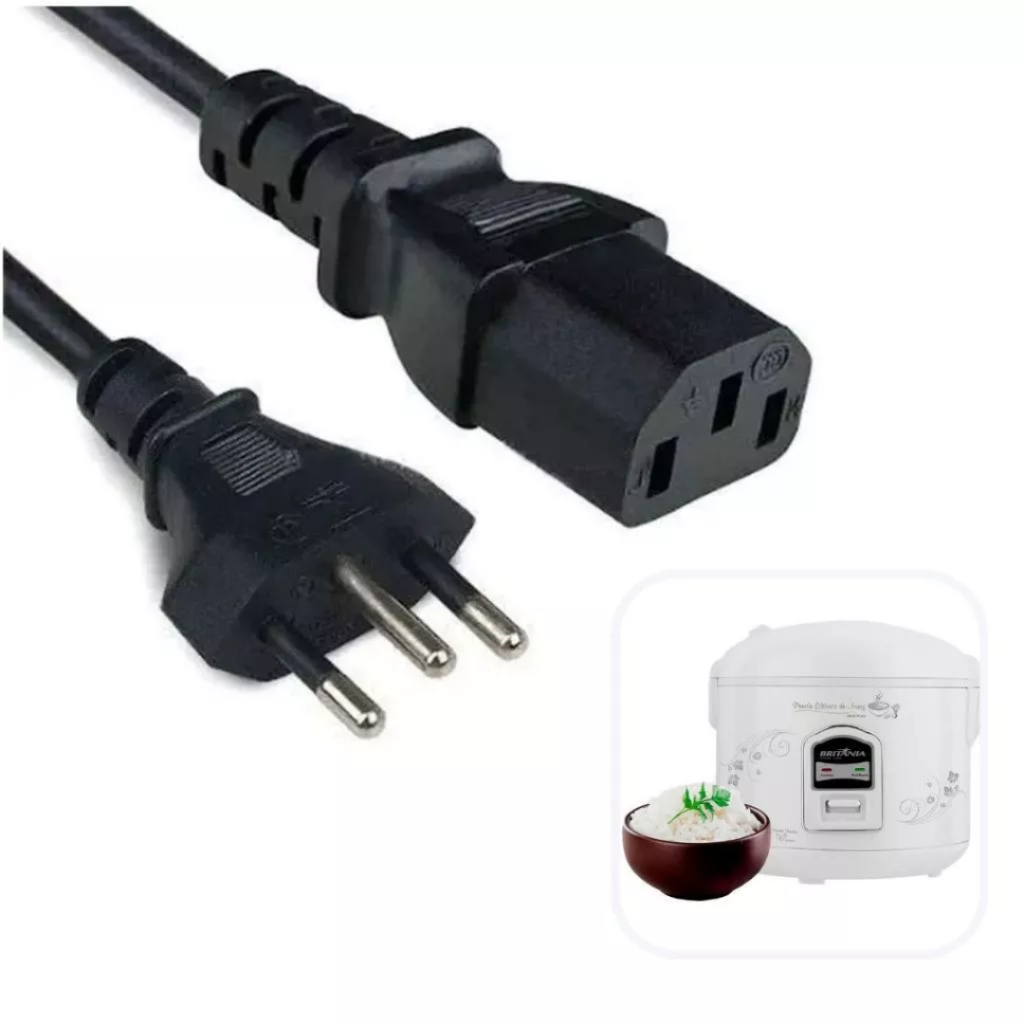 Cabo De Força para Panela De Arroz Elétrica 3L Fio de Energia Tomada Bilvolt 1,50 Metros Várias Marcas