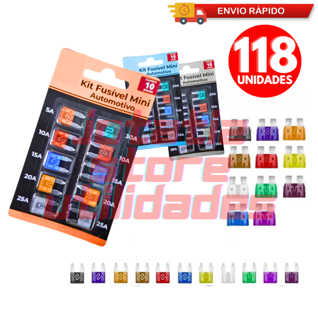 Conjunto 118 Mini Fusível Automotivo Carro Moto Barco Náutico Máquina Versátil Qualidade Premium