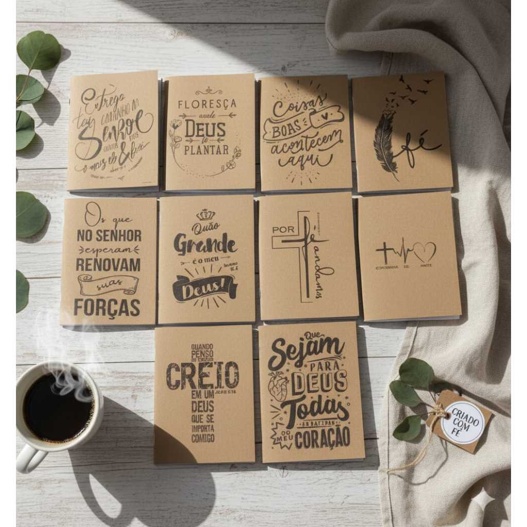 Imagem Kit 10 cadernetas Kraft Devocional Fé e inspiração| Diário de Gratidão| Presente Criativo Bíblico.