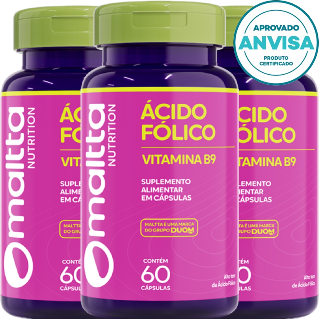 KIT 3x Vitamina B9 (Ácido Fólico) - 60 Cápsulas 350mg - DUOM