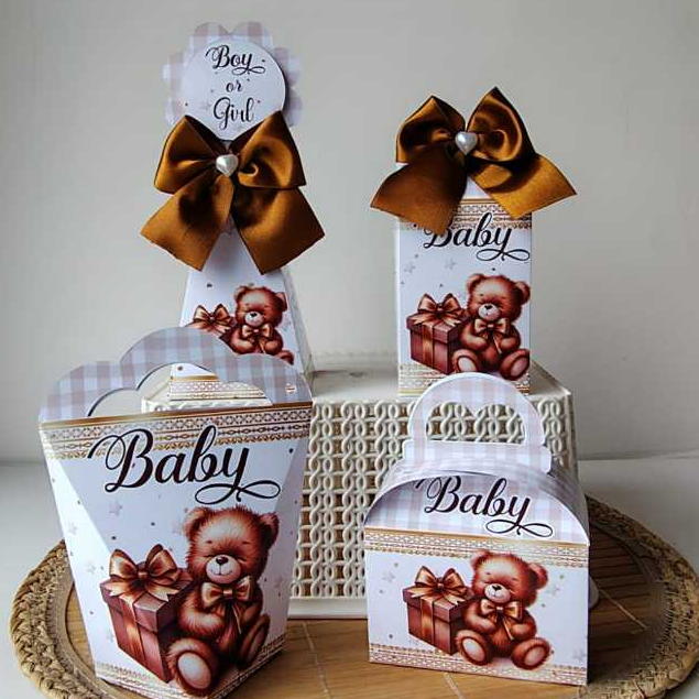KIT CHÁ REVELAÇÃO URSINHO/ LEMBRACINHA PERSONALIZADA/BOY OU GIRL/CAIXINHAS PERSONALIZADAS