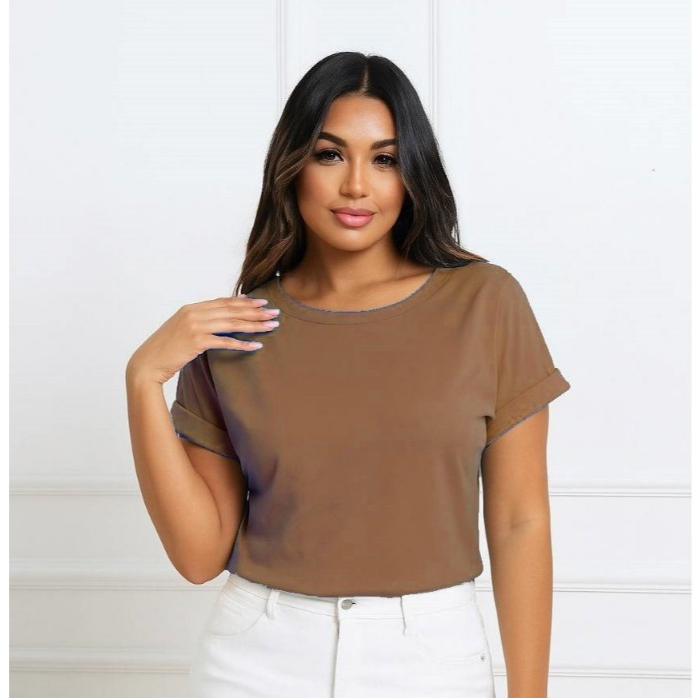 Blusa Decote RedondoTshirt Basica Casual Manga Japonesa em Oferta na Shopee