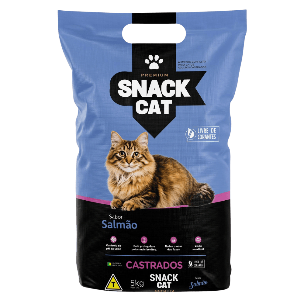 Ração Snack Cat Gatos Castrados 5kg Salmão 31% Proteína Premium