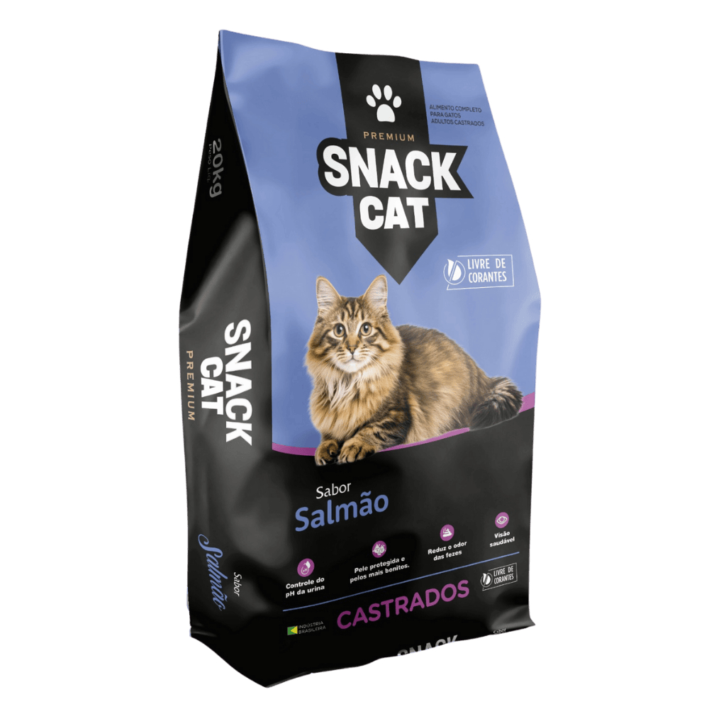 Ração para Gato Castrado Snack Cat Premium Salmão 31% Proteína 20kg