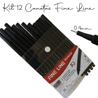 Kit 12 Canetas Pretas Fine Line Marker Ponta Fina 0.4 mm canetinhas Escrita Fina em Oferta na Shopee