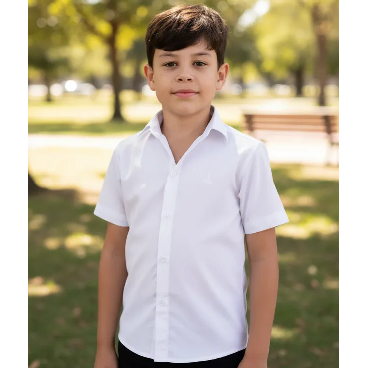 Camisa Social Lisa Branca Manga Curta Infantil Juvenil Alfa 179