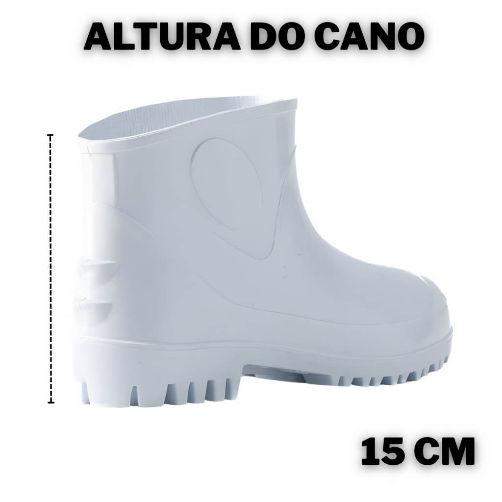 Bota Branca de Borracha Cano Curto Preta Impermeável Antiderrapante Profissional Limpeza Cozinha — imagem 2 de 2