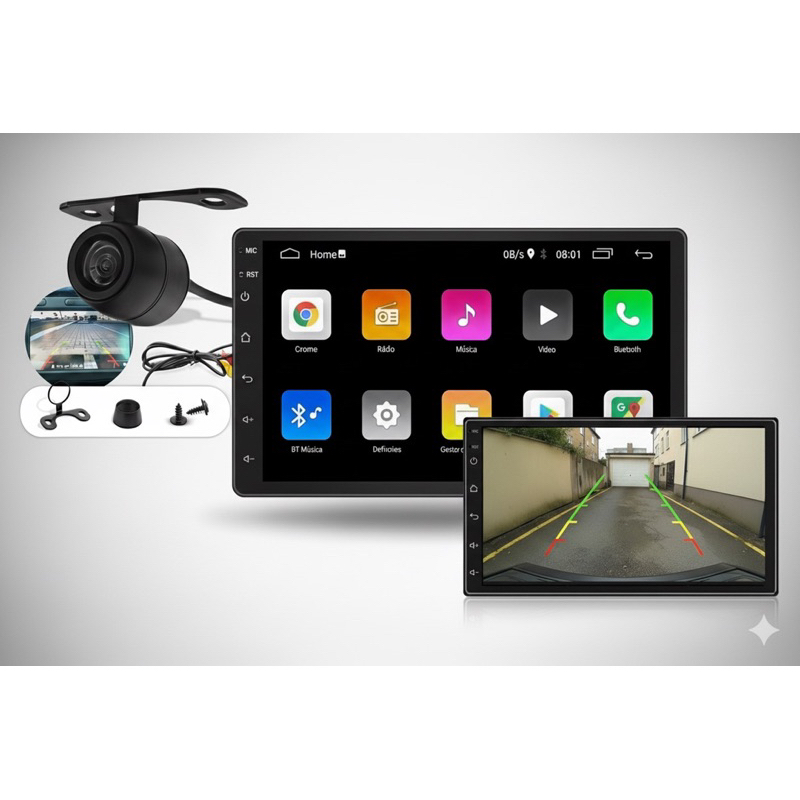 Central Multimídia Android 13 GPS Integrado 32GB GPS Wi-Fi CarPlay + Camera de ré