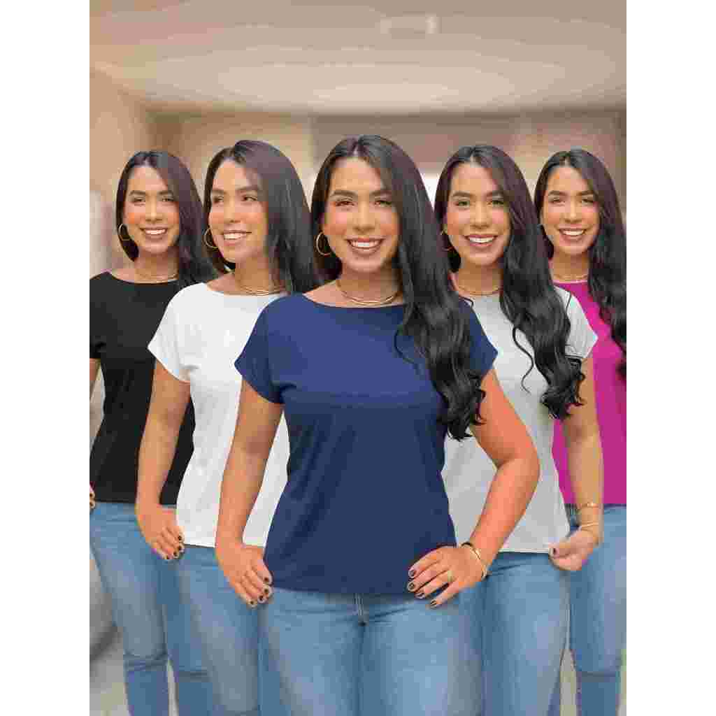 Blusa Feminina Básica Tecido em Malha Viscolycra - Blusinha  Gola Canoa ( Boat)  -  T-shirt Leve e Confortável Soltinha em Oferta na Shopee