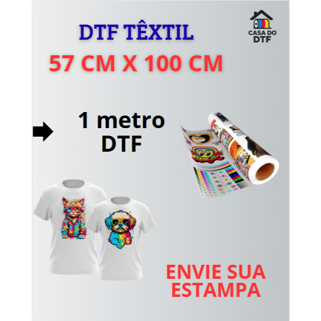 DTF Têxtil 57cm X 100cm area de Impressao.Alta qualidade para tecidos, camisetas, ecobags .Fixa com ferro
