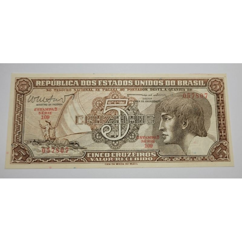 Cedula antiga de 5 Cruzeiros/ Índio 1961