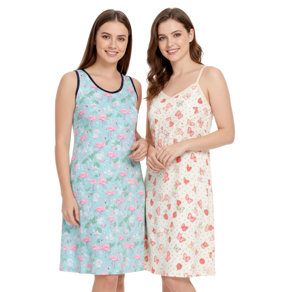 Camisola Feminina 100% Algodão Confortável Alça Fina ou Grossa Estampada Noite Sono