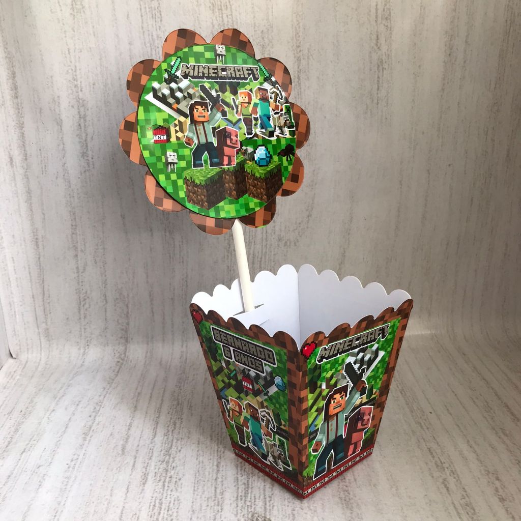 Centros de mesa Minecraft Games TNT Personalizado com Nome | Cachepot Festa Infantil Chá Aniversário Decoração
