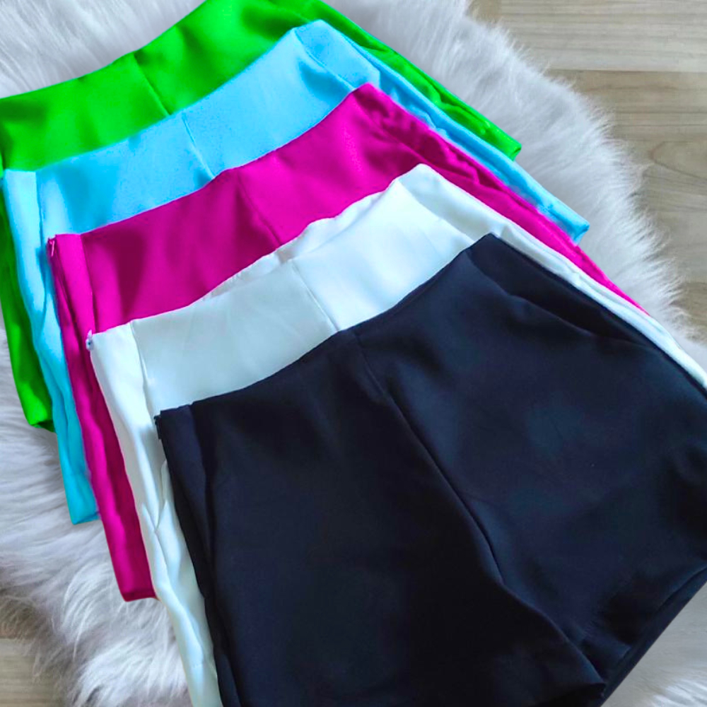 Kit 5 Short Alfaiataria Feminino Cintura Alta Com Bolso e Zíper na Lateral