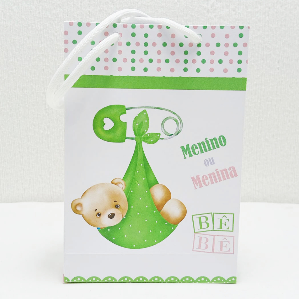 Sacolinha Surpresa Personalizada Chá Revelação Verde e Rosa - Lembrancinha (Pegue e Monte)