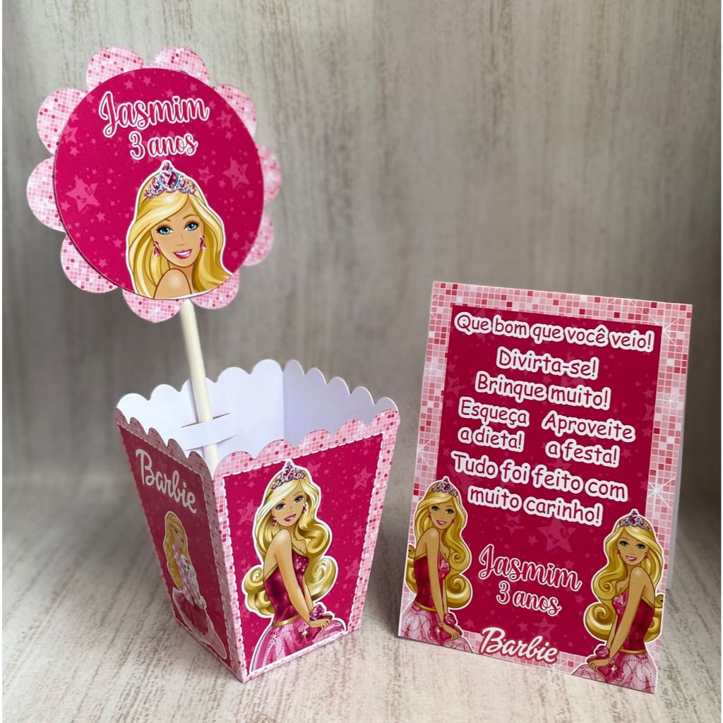 Kit Centro de mesa Barbie Girl Personalizado com Nome | Cachepot Festa Infantil Chá Aniversário Decoração