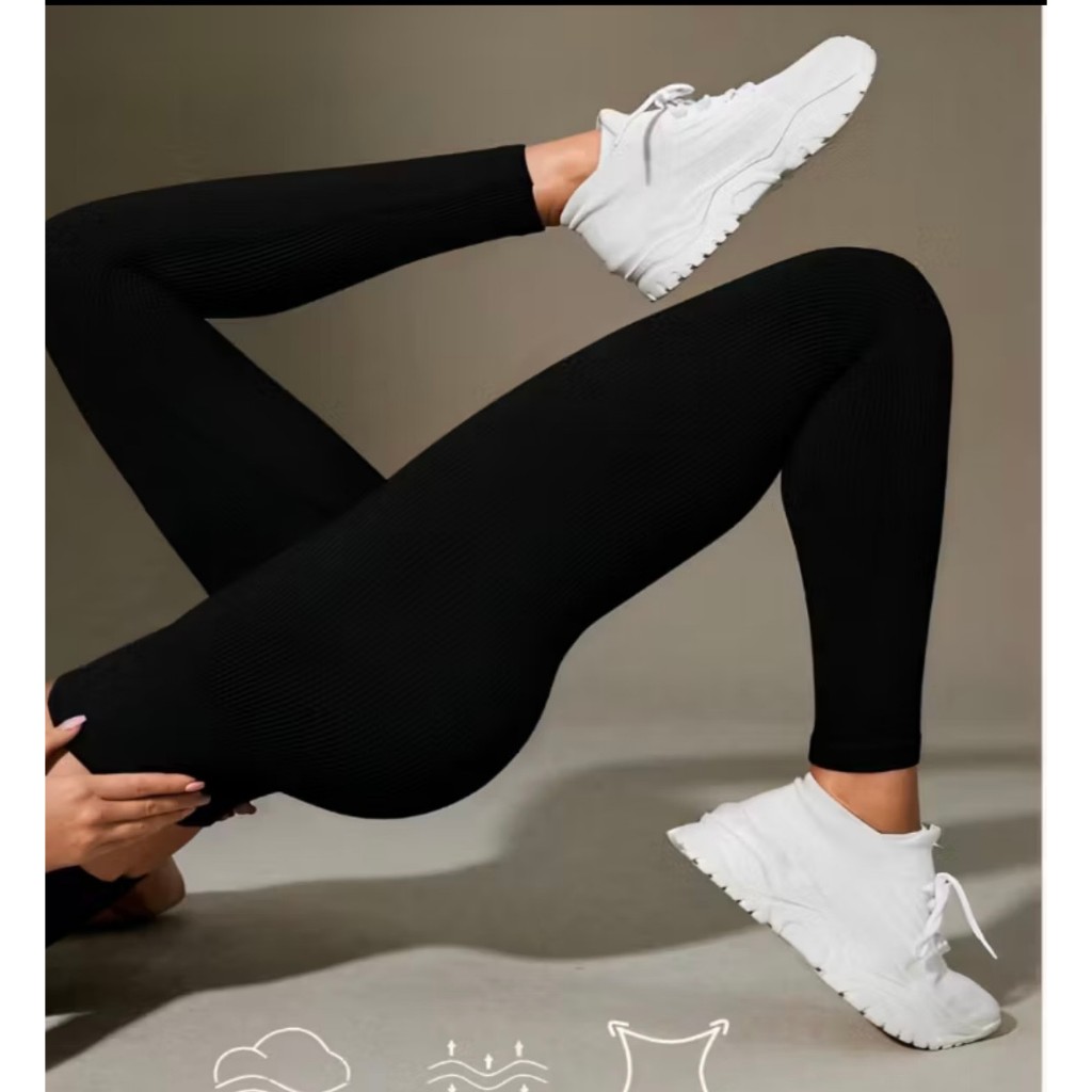 Calça Legguing Canelada de Cintura Alta Sem Costura para Academia Feminina, Elástica e Fitness