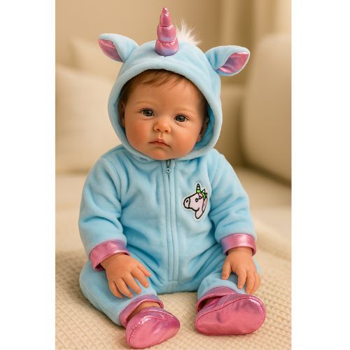 Roupinha Unicórnio para Boneca Bebê Reborn 45 cm – Macacão Capuz e Sapatinhos Roupa Boneca