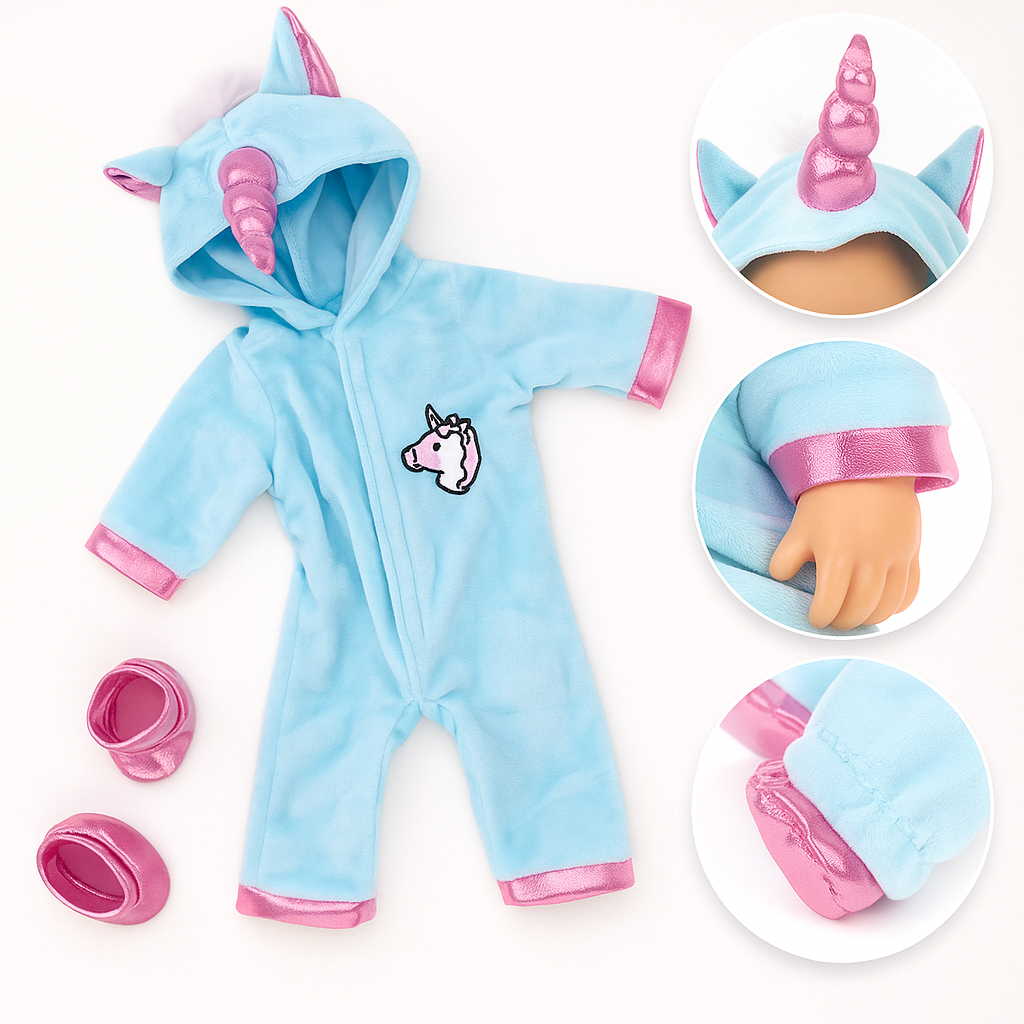 Macacão Fantasia Unicórnio 45 cm para Bebê Reborn  Toque Macio Algodão Roupinha de Boneca Roupa Bebe Reborn