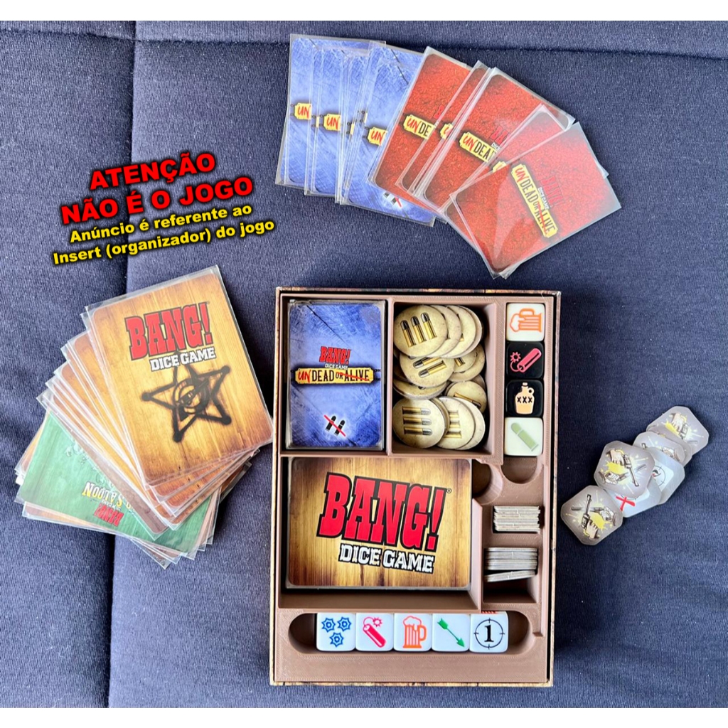 Insert 3D para jogo Bang! Dice Game + Expansões e Cartas com Sleeves
