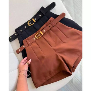 KIT 2 Short Alfaiataria Cintura Alta Social Com Cinto e Bolso
