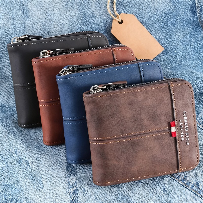 Carteira Masculinas Carteira de Couro com Zíper Carteira Curta  Porta-Cartõ Grande capacidade, material macio e durável em Oferta na Shopee