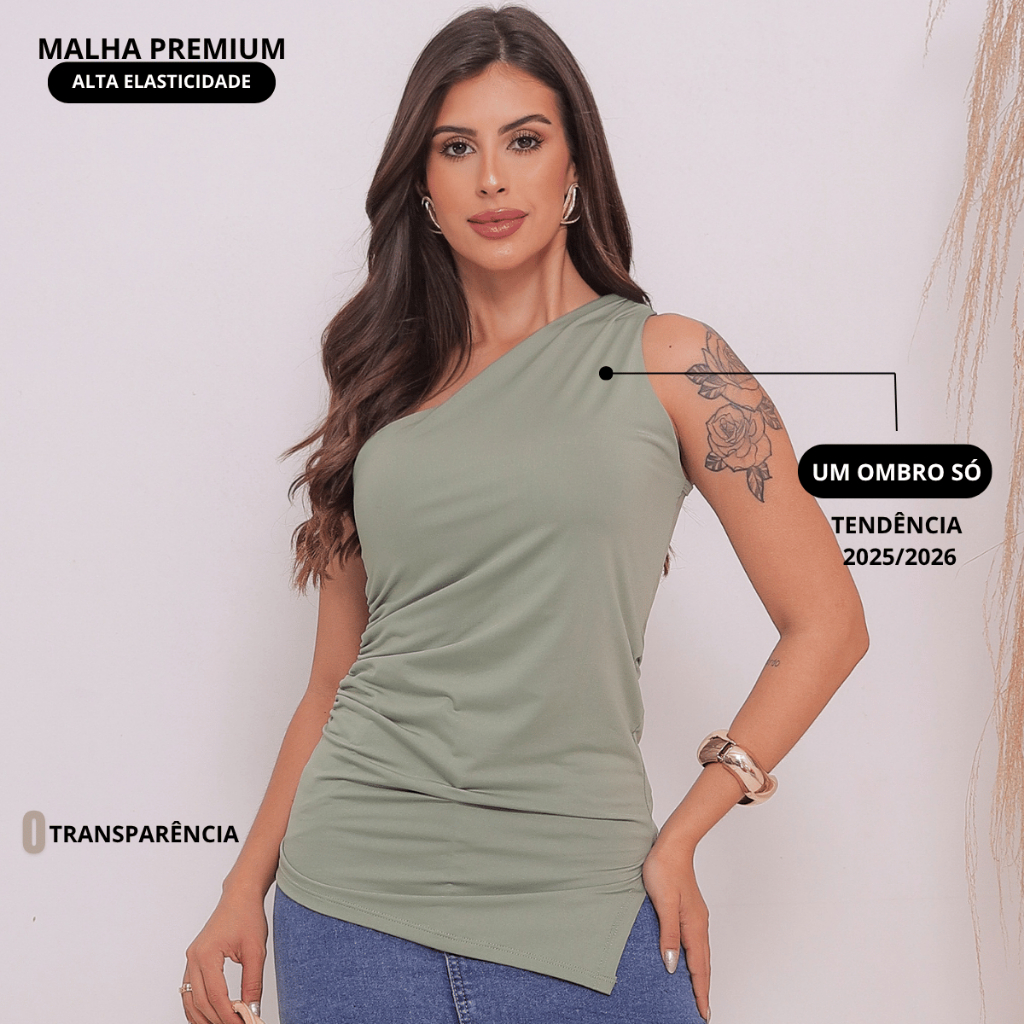 Blusa Feminina Ombro Só Mula Manca Assimétrica Casual Elegante Blogueira em Oferta na Shopee