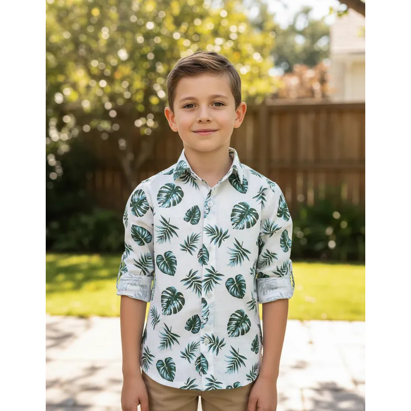Camisa Social Estampada Floral Manga Longa Infantil Juvenil Masculino Alfa 1590