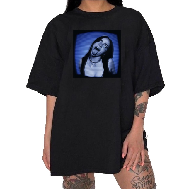Camiseta Oversized Feminina Billie Eilish Cantora Pop Internacional Rap