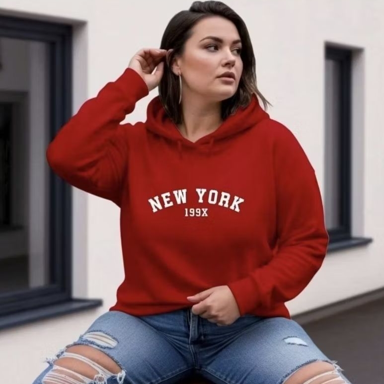 Blusa de Frio Feminina Casaco Canguru Estampado New York P ao GG