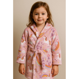 Roupão estampado Unicórnio, Arco-íris Rosa e Nuvem - Pós banho menina - Com cinto, capuz, manta microfibra soft - Macio em Oferta na Shopee