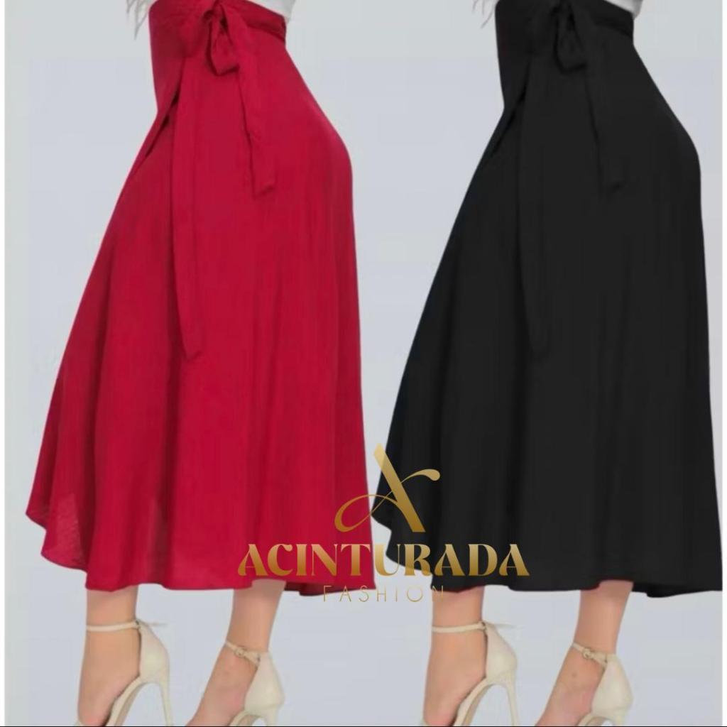 Saia Envelope Longa Transpassada De Amarrar Moda Blogueira