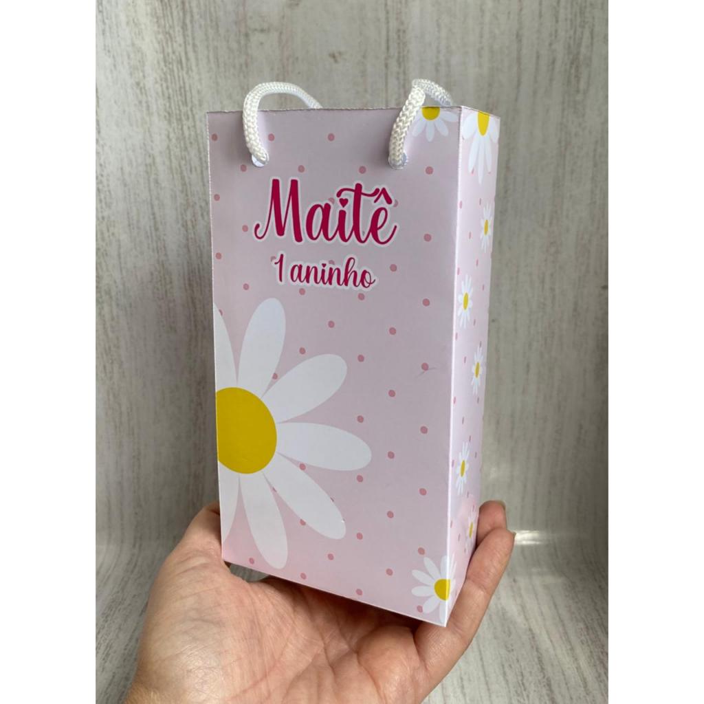 Sacolinhas Surpresas P Margaridas ROSA Personalizada com nome Festa Infantil Chá Aniversário Lembrancinhas