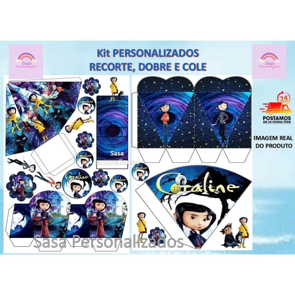 TEMA CORALINE LEMBRANCINHA PERONSALIZADA COM ou SEM NOME - 100/200 ITENS em Oferta na Shopee