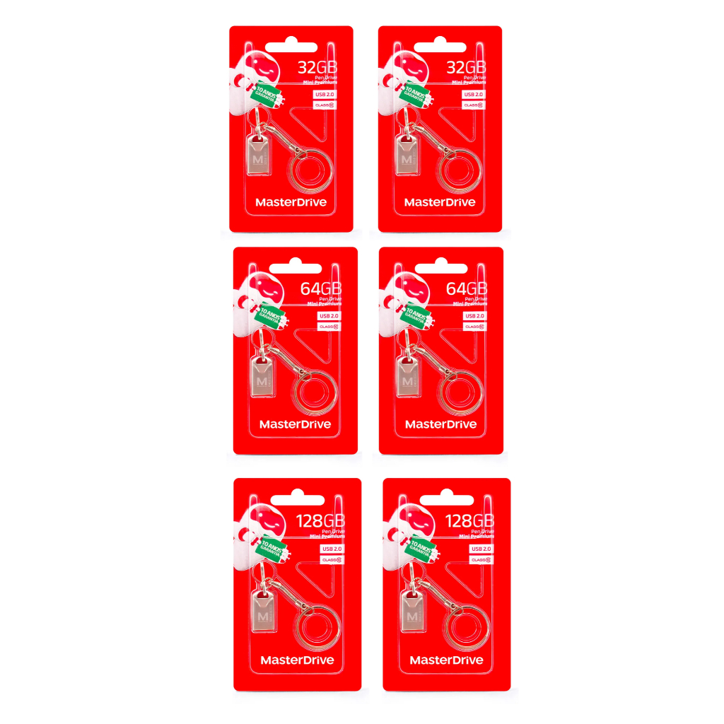 Kit com 6 Pen Drive Master Drive sendo 2 unidades do 32gb/64gb e 128gb USB Mini Premium Original