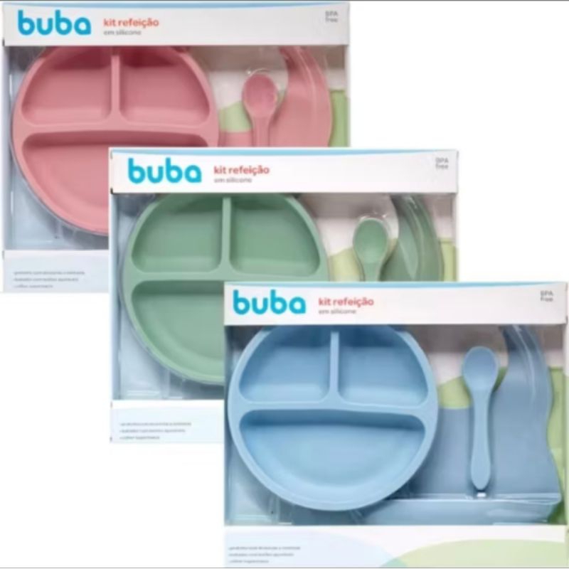 Kit Refeição Em Silicone 3 peças introdução Alimentar Buba em Oferta na Shopee