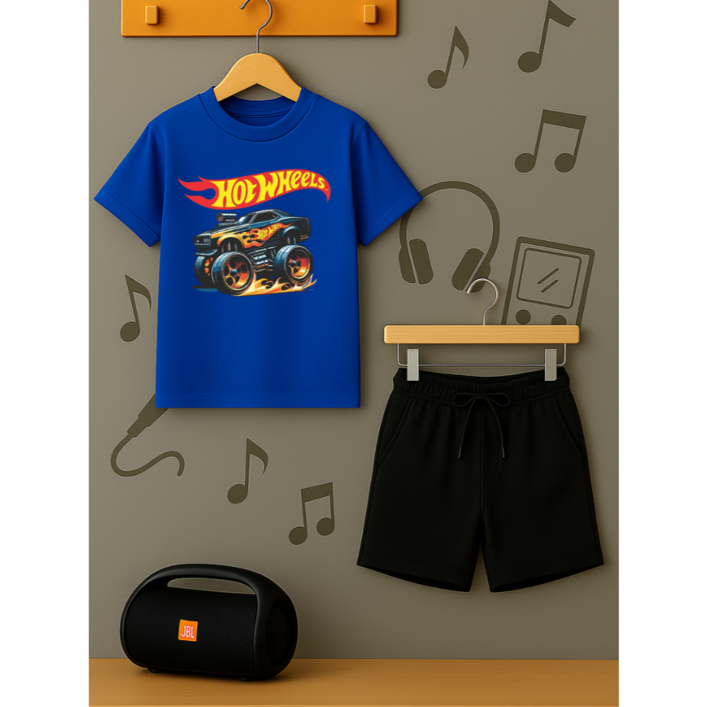 Conjunto Hot Wheels Camiseta e Bermuda Moletom Infantil Juvenil Short Menino Menina Algodão Macio
