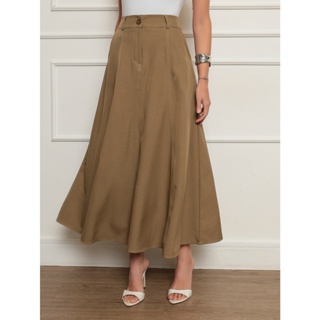 Saia 5085 longa lisa tecido luis twill com bolso detalhe de barramento casamento em Oferta na Shopee