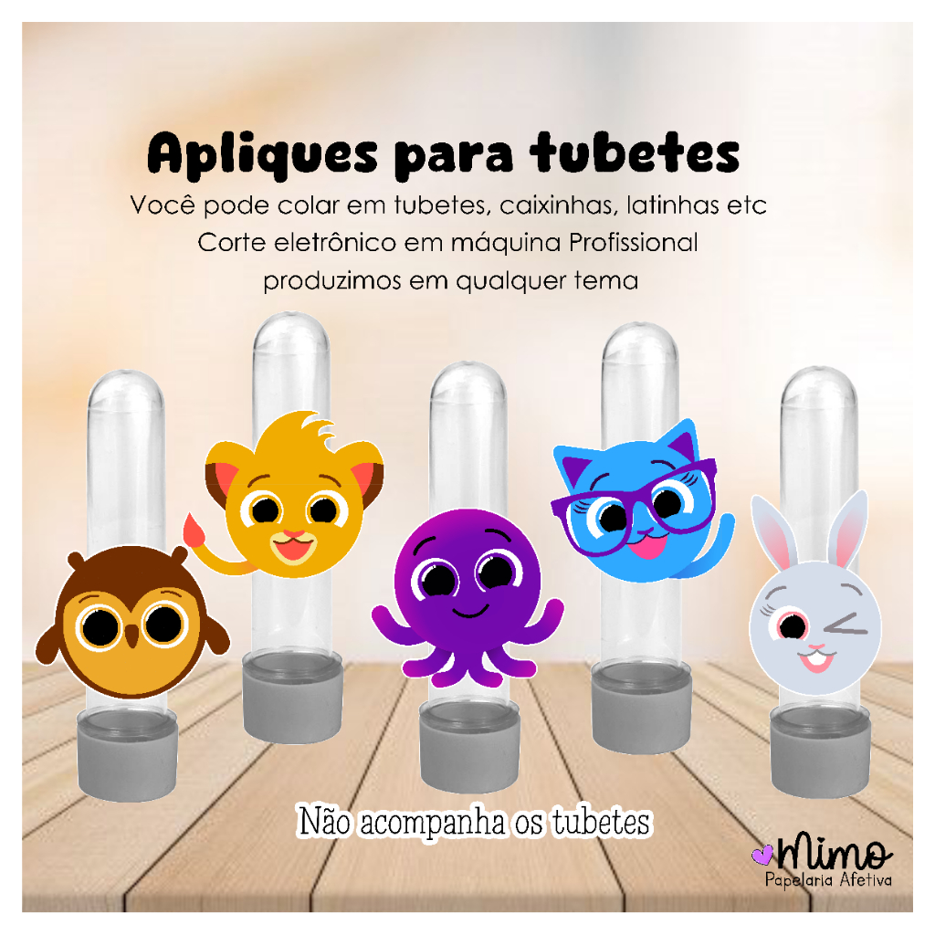 Kit Aplique 3D Bolofofos 8cm para Tubete – Papel Fotográfico Festa Infantil (15, 30 ou 45 un)