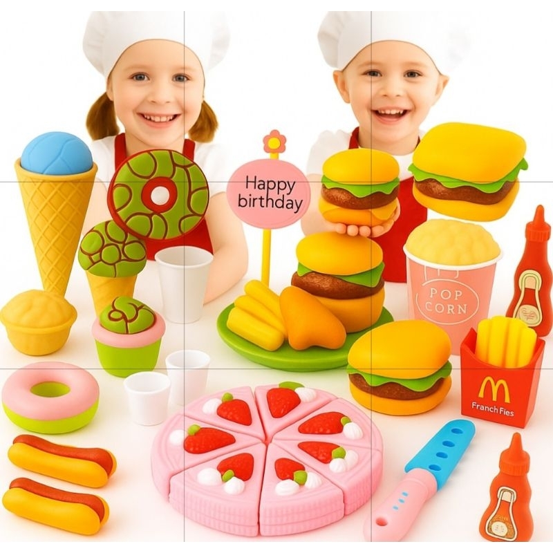 comidinha de brinquedo infantil de montar lanchinho frutinha pizza crec crec velcro em Oferta na Shopee